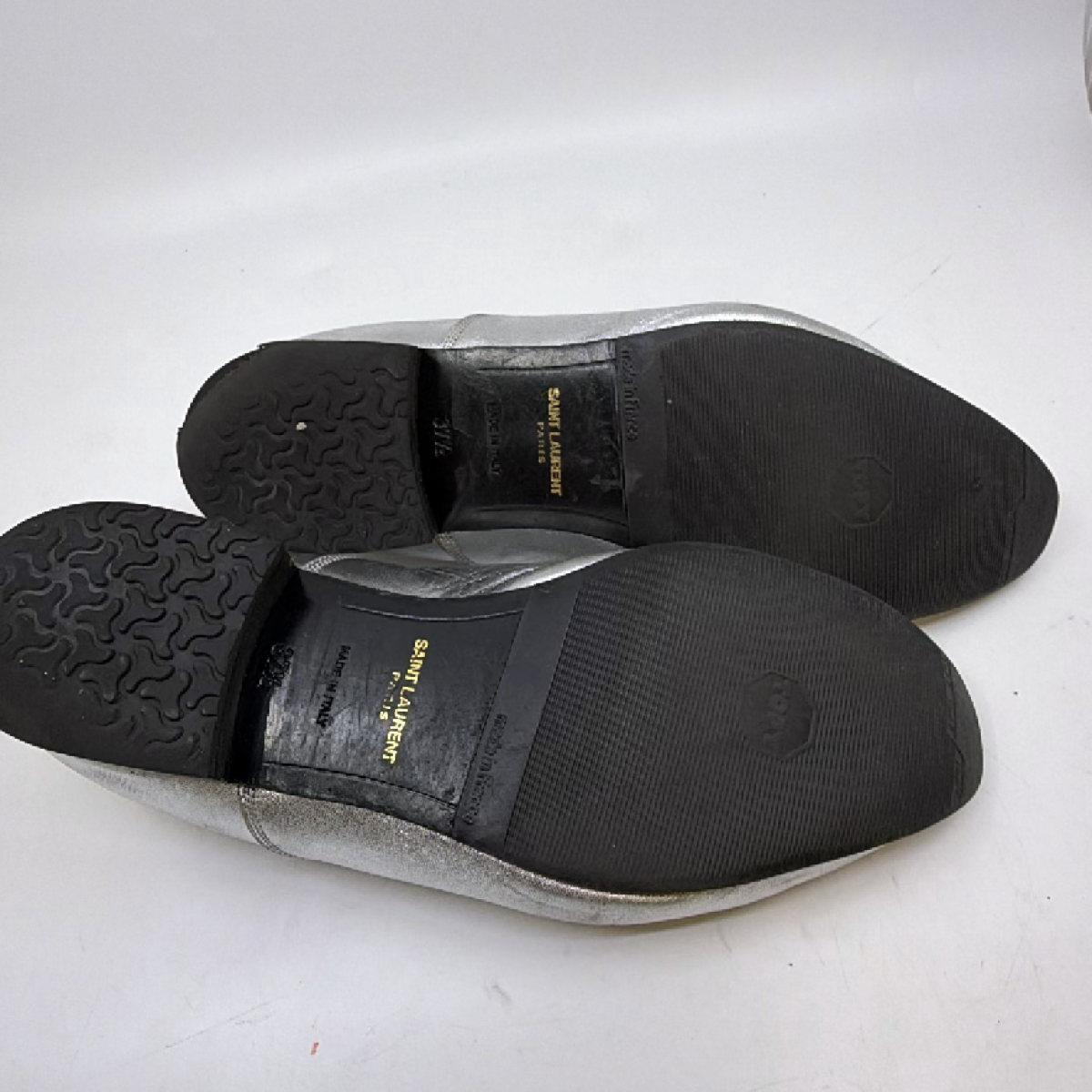 Saint Laurent Oxford Lace-Up Silver Metallic Leather 37.5 Shoe