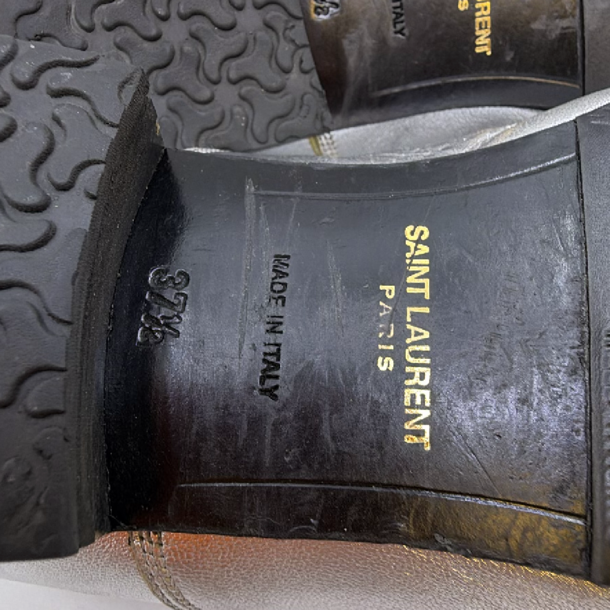 Saint Laurent Oxford Lace-Up Silver Metallic Leather 37.5 Shoe