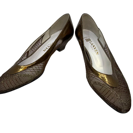 Lanvin Pointed Toe Kitten Heel Bronze Metallic Mesh Pump