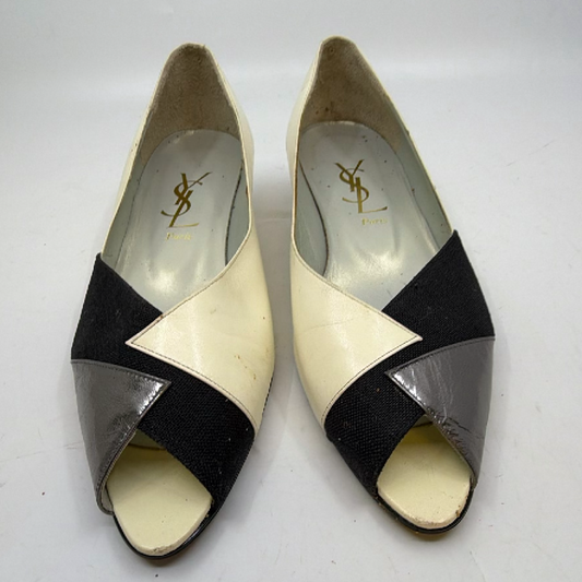 Yves Saint Laurent Peep Toe Wedge Cream Leather Fabric 36 Pump