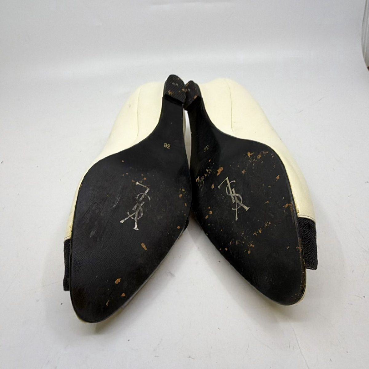 Yves Saint Laurent Peep Toe Wedge Cream Leather Fabric 36 Pump