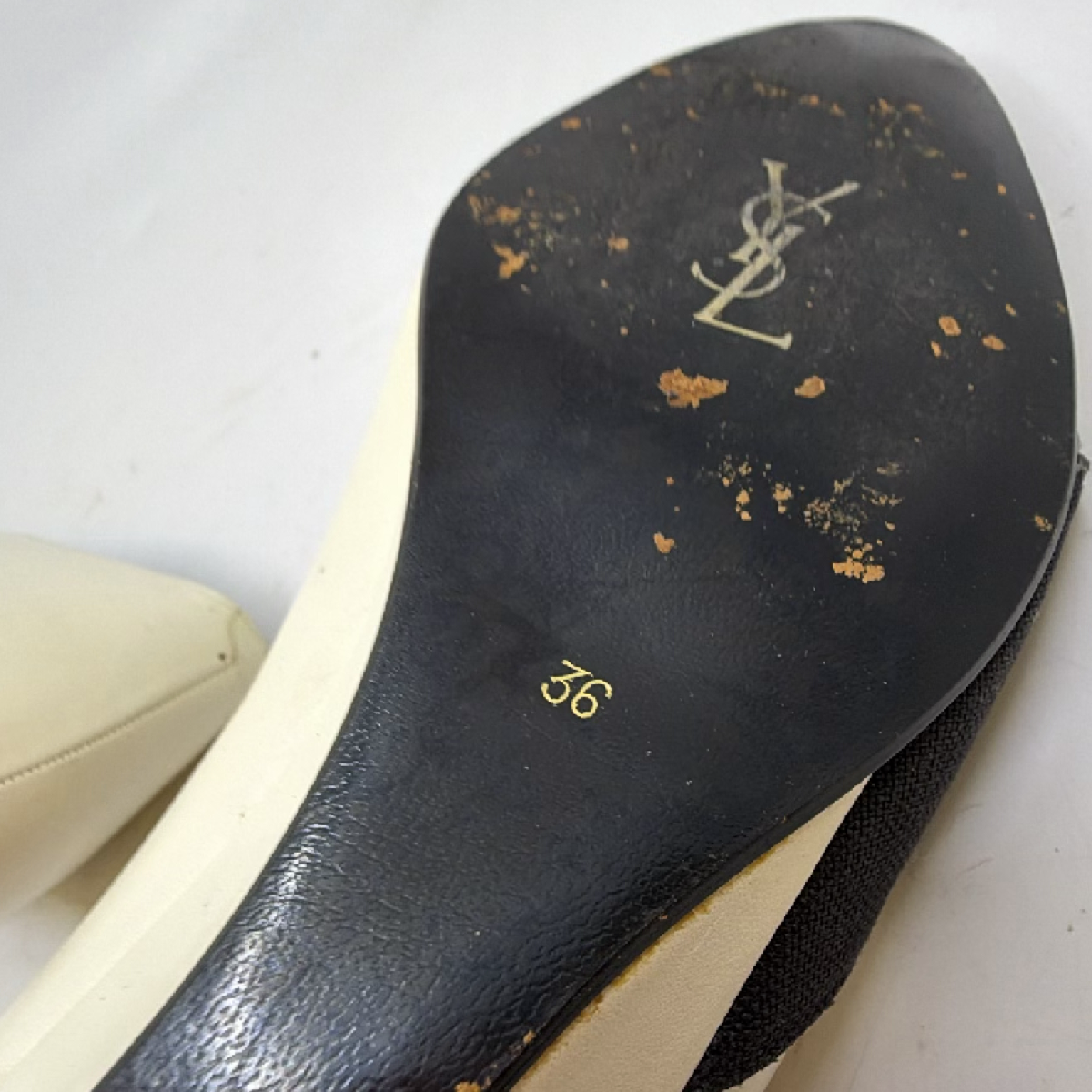 Yves Saint Laurent Peep Toe Wedge Cream Leather Fabric 36 Pump