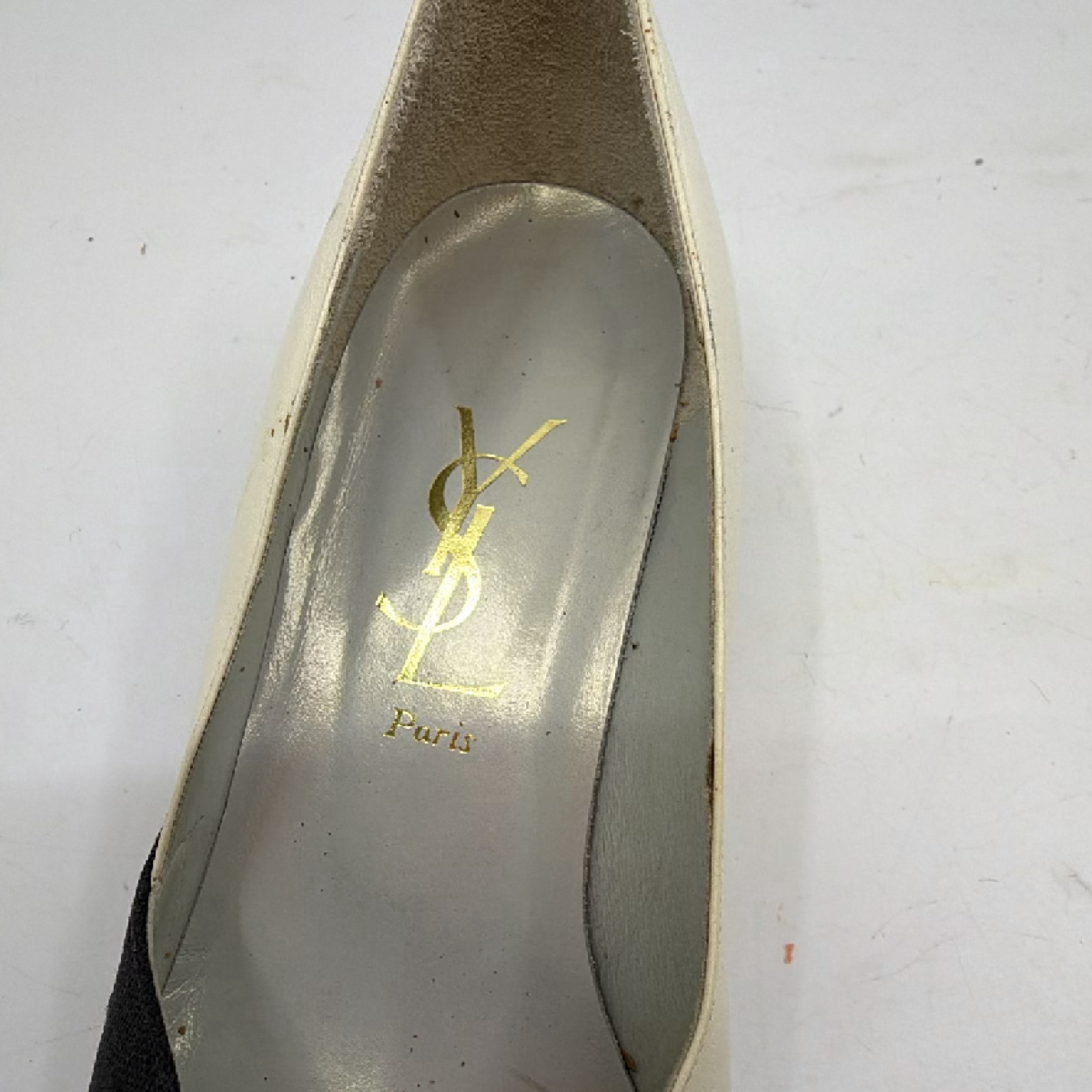 Yves Saint Laurent Peep Toe Wedge Cream Leather Fabric 36 Pump