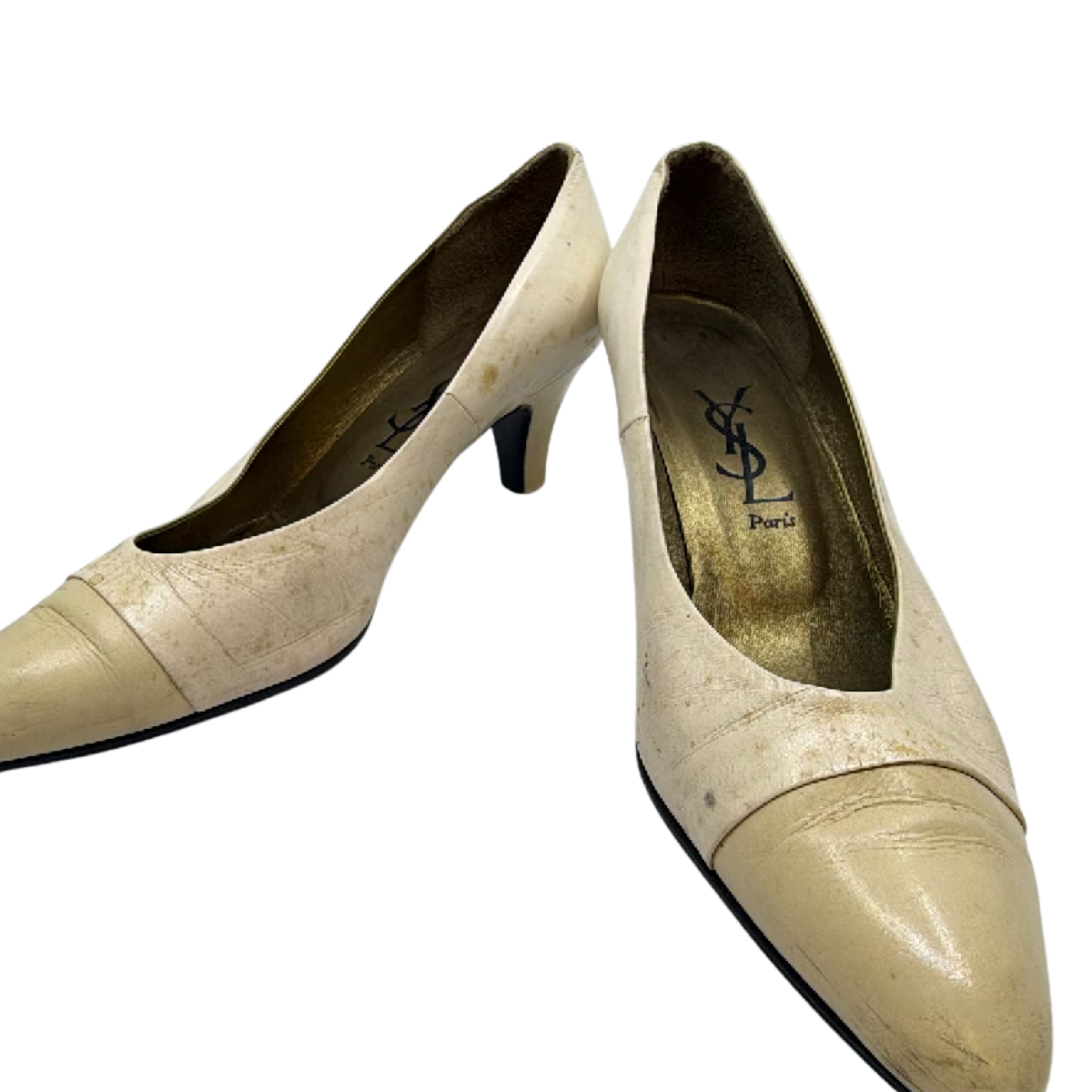 YSL Pointed Toe Cream Leather 35.5 Kitten Heel Pump