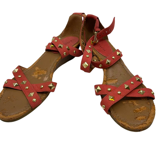 Coach Studded Wedge Red Suede Sandal 36