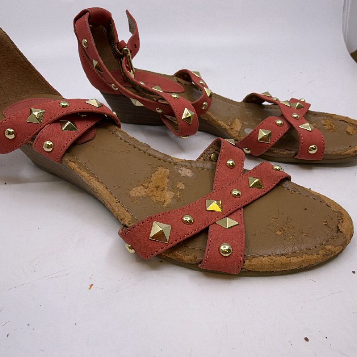 Coach Studded Wedge Red Suede Sandal 36