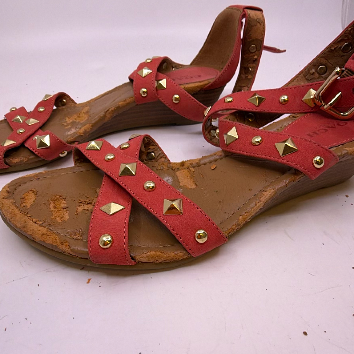Coach Studded Wedge Red Suede Sandal 36