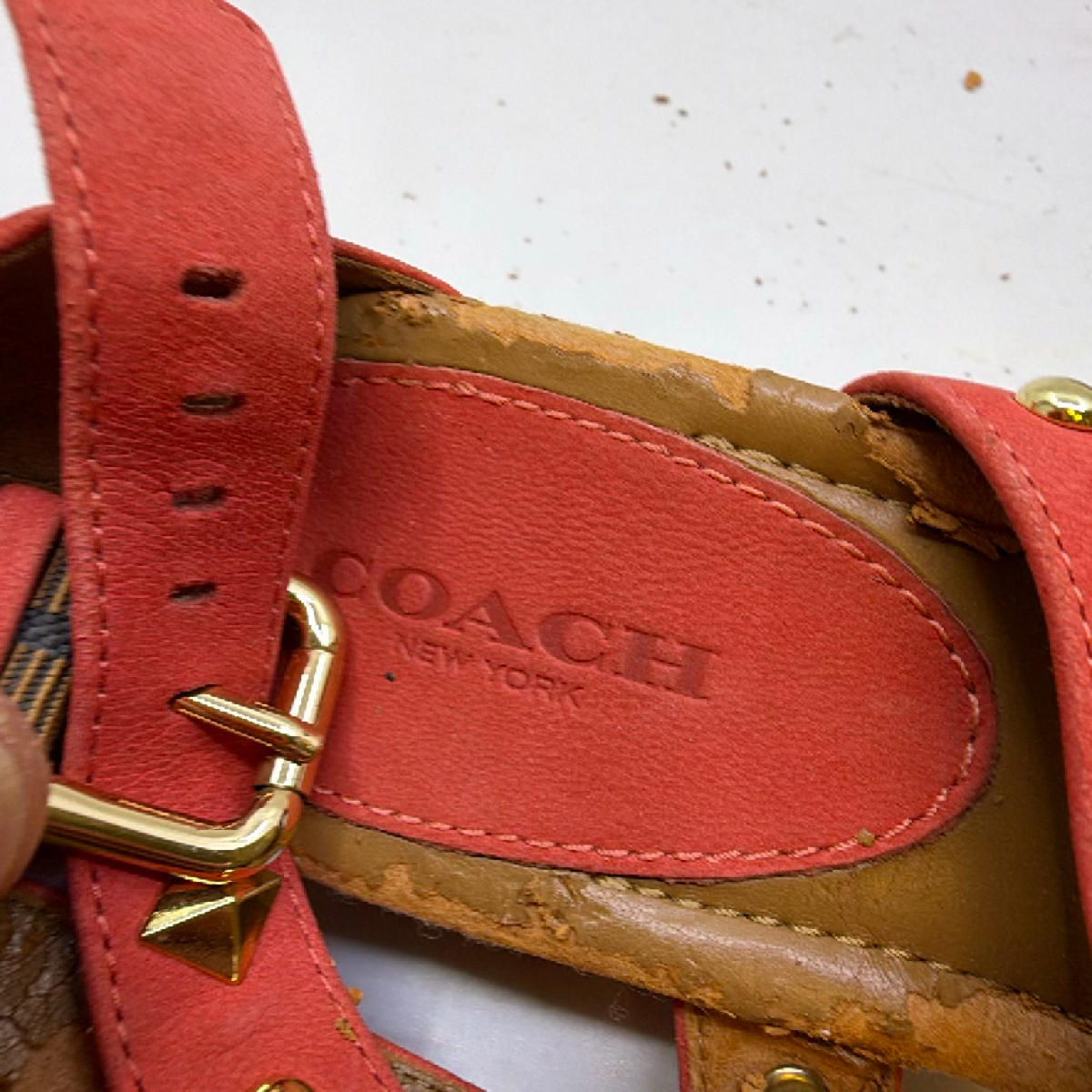 Coach Studded Wedge Red Suede Sandal 36