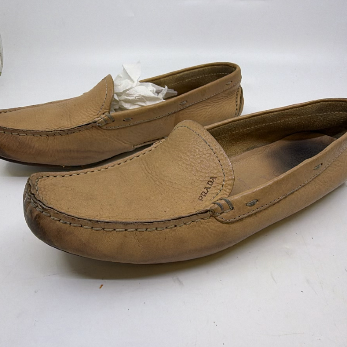 Prada Driving Loafer Tan Leather 37.5 Loafer