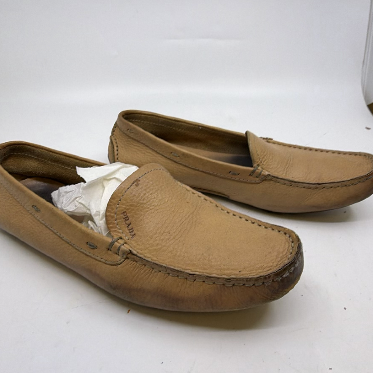 Prada Driving Loafer Tan Leather 37.5 Loafer