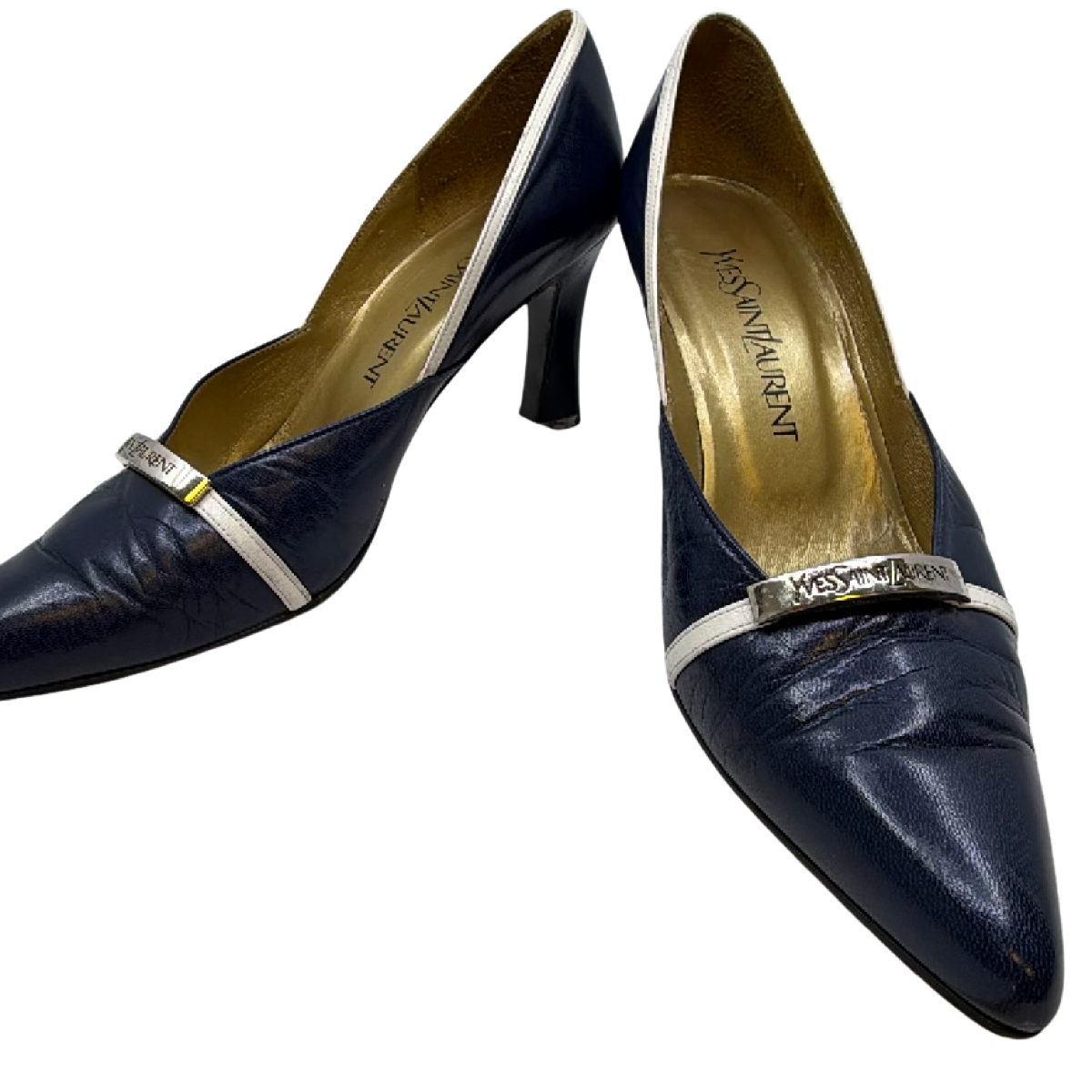 Yves Saint Laurent Pointed Toe Blue Leather Pump
