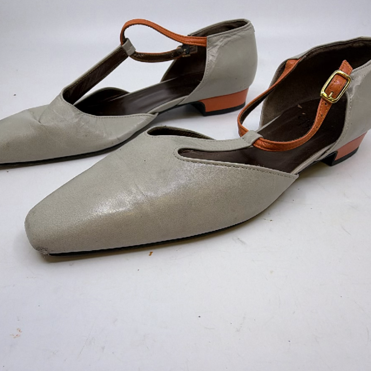 Christian Dior T-Strap Gray Leather 9.5 Flats