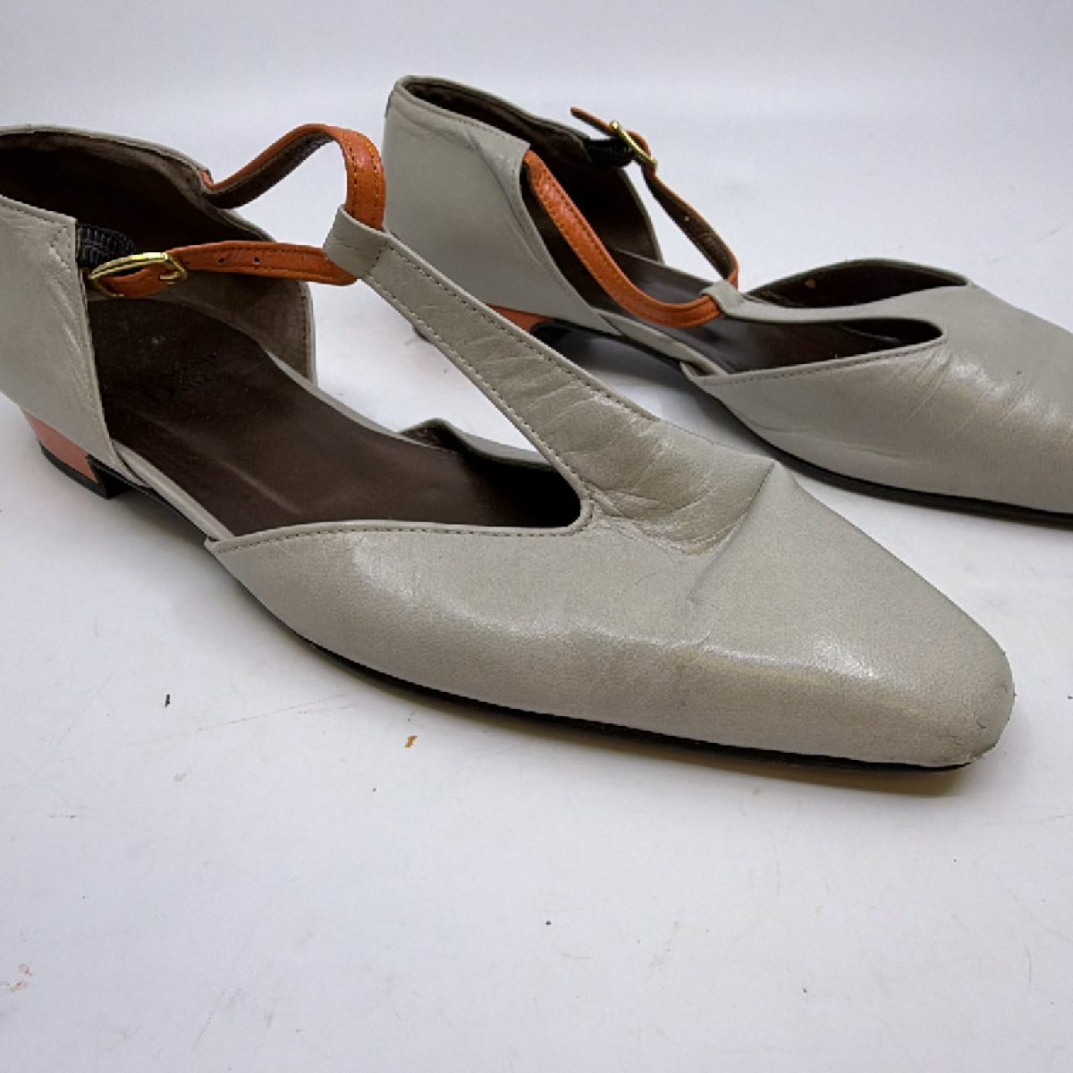 Christian Dior T-Strap Gray Leather 9.5 Flats