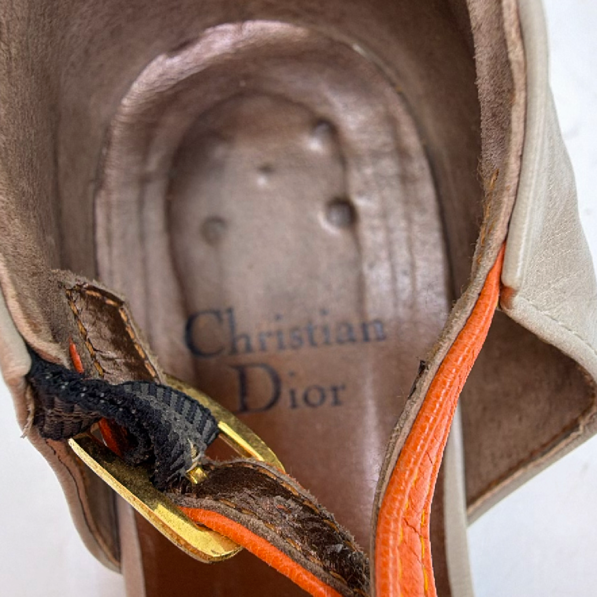 Christian Dior T-Strap Gray Leather 9.5 Flats