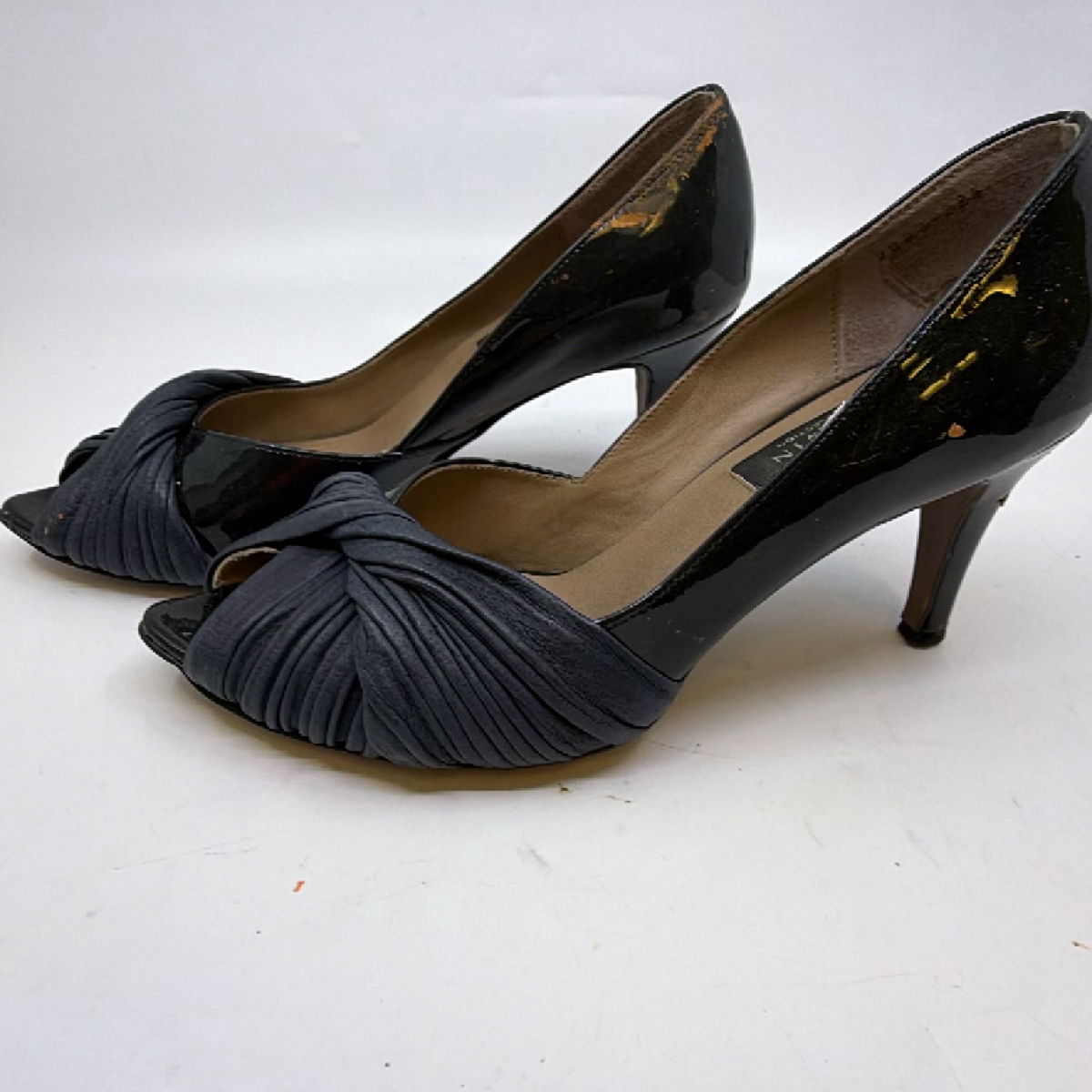 Lanvin Ruched Peep Toe Black Patent Leather Pump