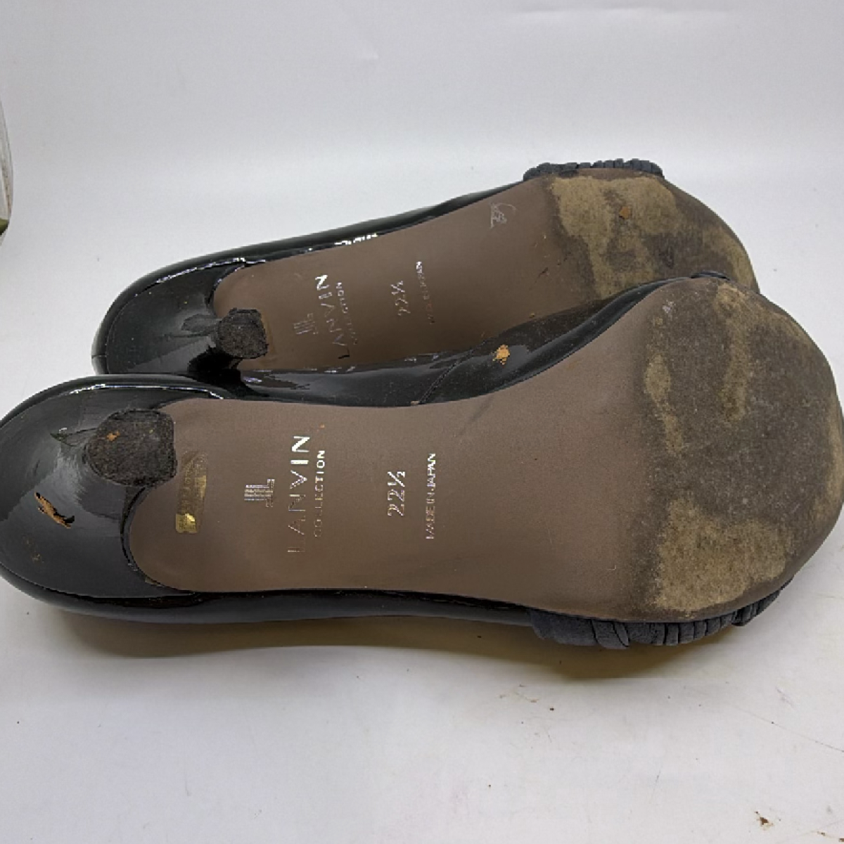 Lanvin Ruched Peep Toe Black Patent Leather Pump