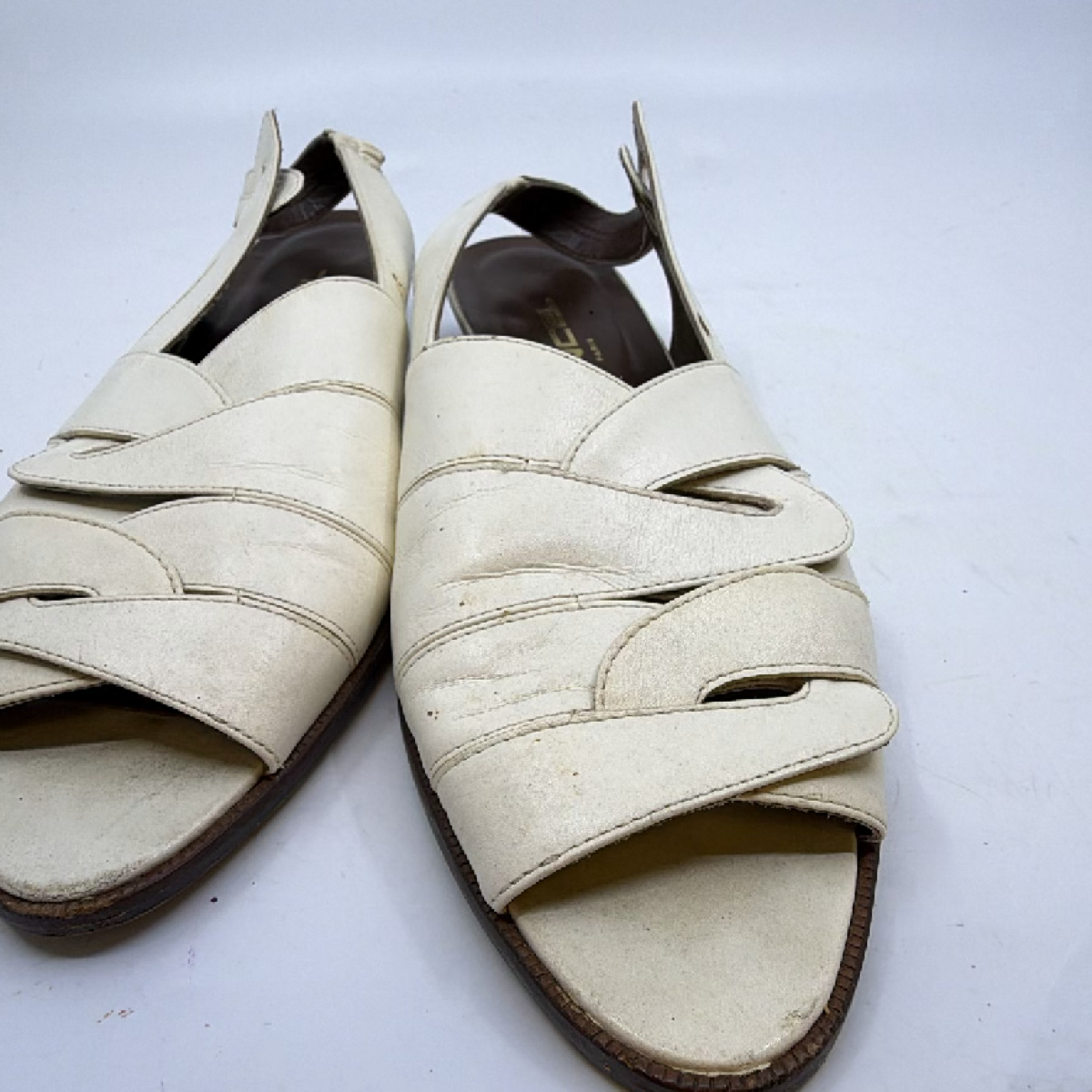 Lancel Cream Leather Slingback Sandal