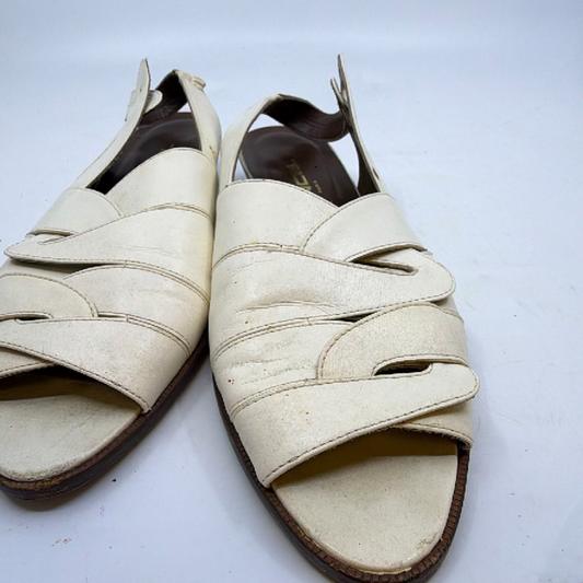 Lancel Cream Leather Slingback Sandal