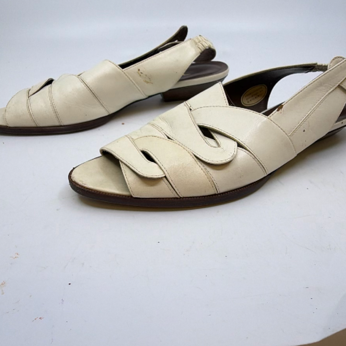 Lancel Cream Leather Slingback Sandal