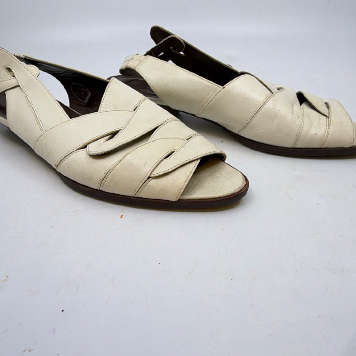 Lancel Cream Leather Slingback Sandal