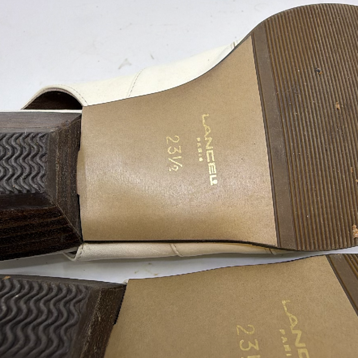 Lancel Cream Leather Slingback Sandal