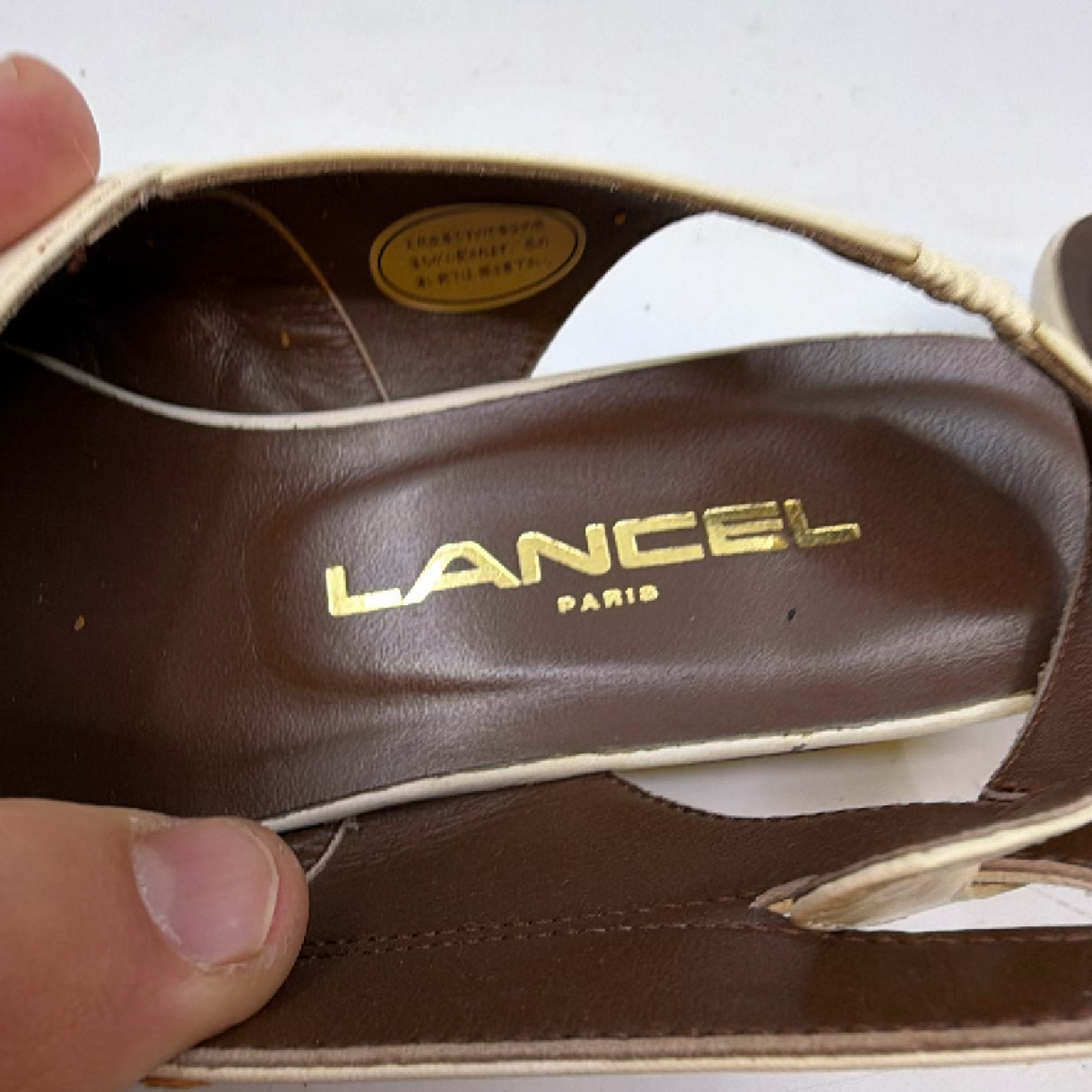 Lancel Cream Leather Slingback Sandal