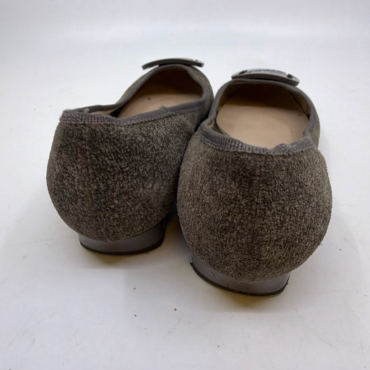 Salvatore Ferragamo Script Buckle Gray Textured Fabric Flat