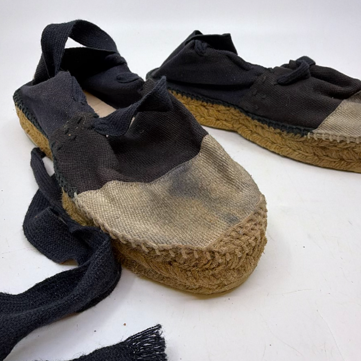 Chanel Lace-Up Espadrille Black Canvas Jute 36 Espadrille