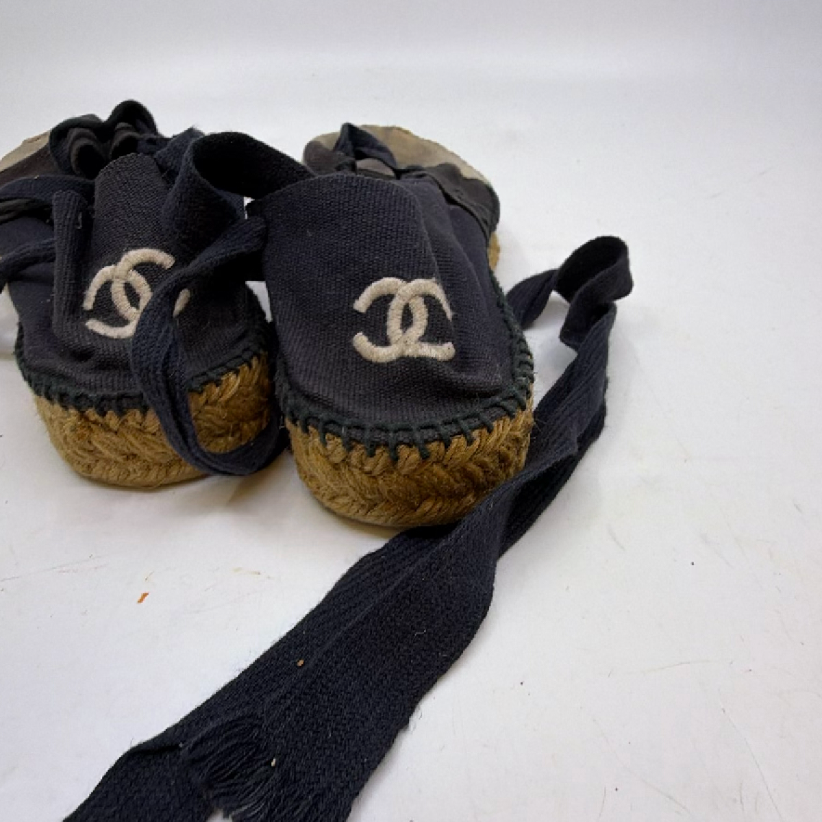 Chanel Lace-Up Espadrille Black Canvas Jute 36 Espadrille