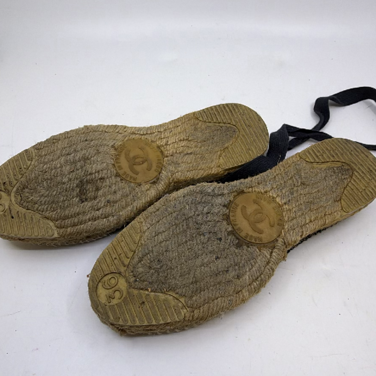 Chanel Lace-Up Espadrille Black Canvas Jute 36 Espadrille