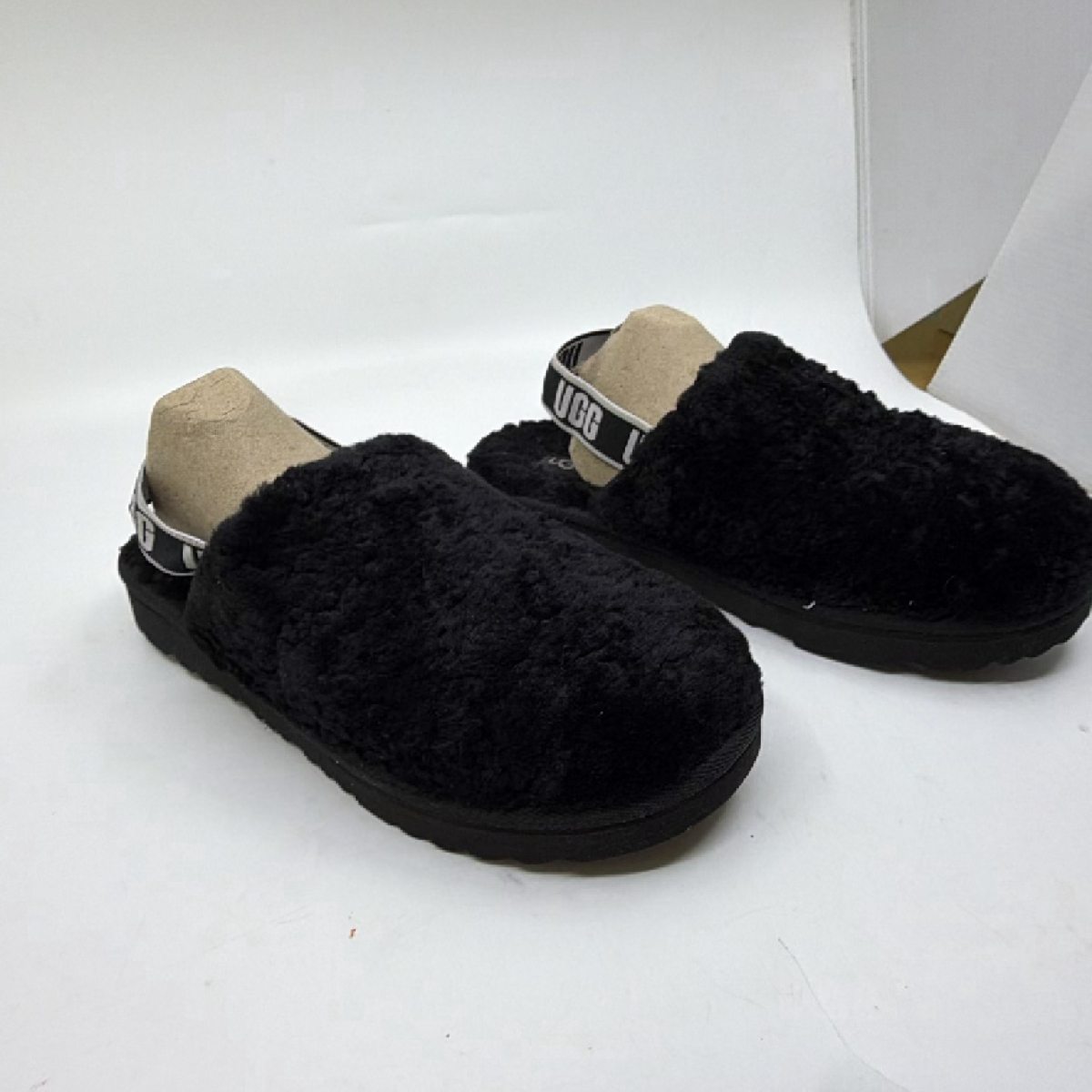 UGG Coquette Logo Strap Black Sheepskin Slipper