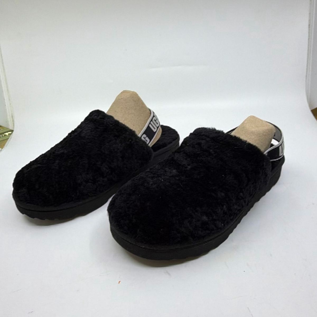 UGG Coquette Logo Strap Black Sheepskin Slipper