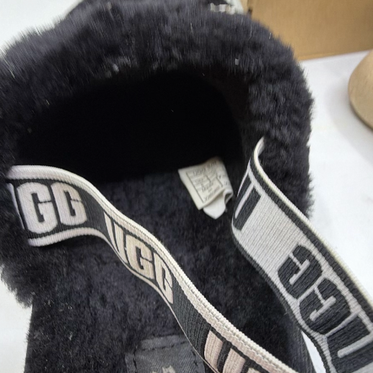 UGG Coquette Logo Strap Black Sheepskin Slipper
