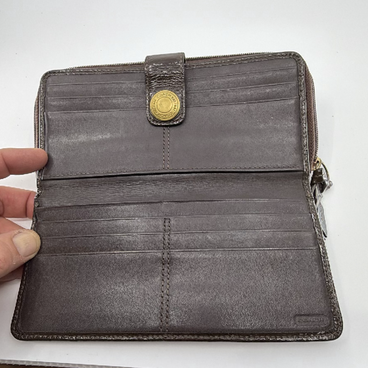 Coach Mixed Material Continental Brown Signature Canvas Leather Wallet