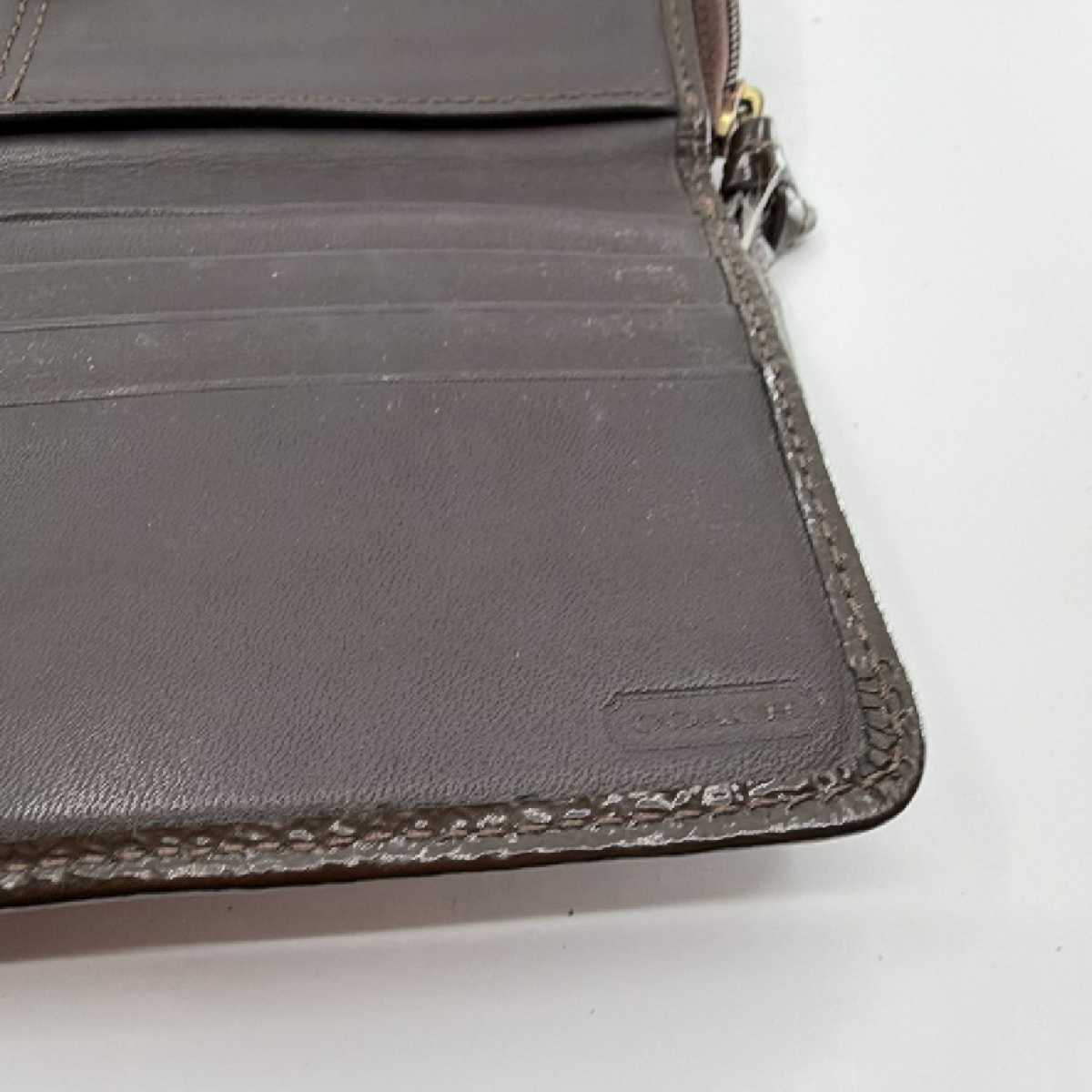 Coach Mixed Material Continental Brown Signature Canvas Leather Wallet