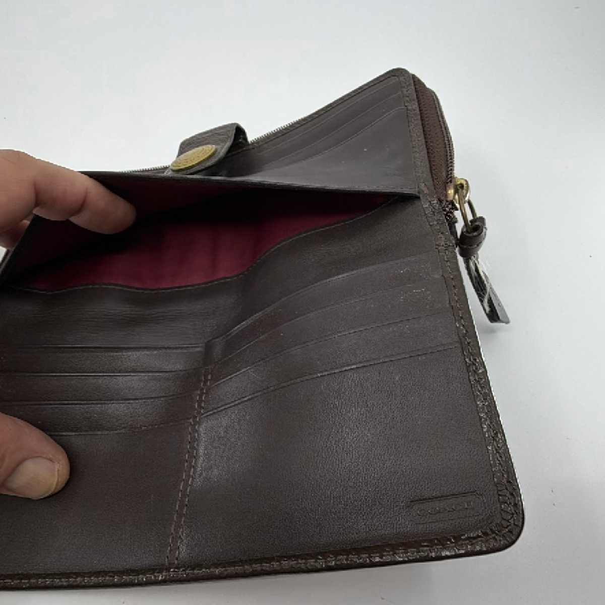 Coach Mixed Material Continental Brown Signature Canvas Leather Wallet