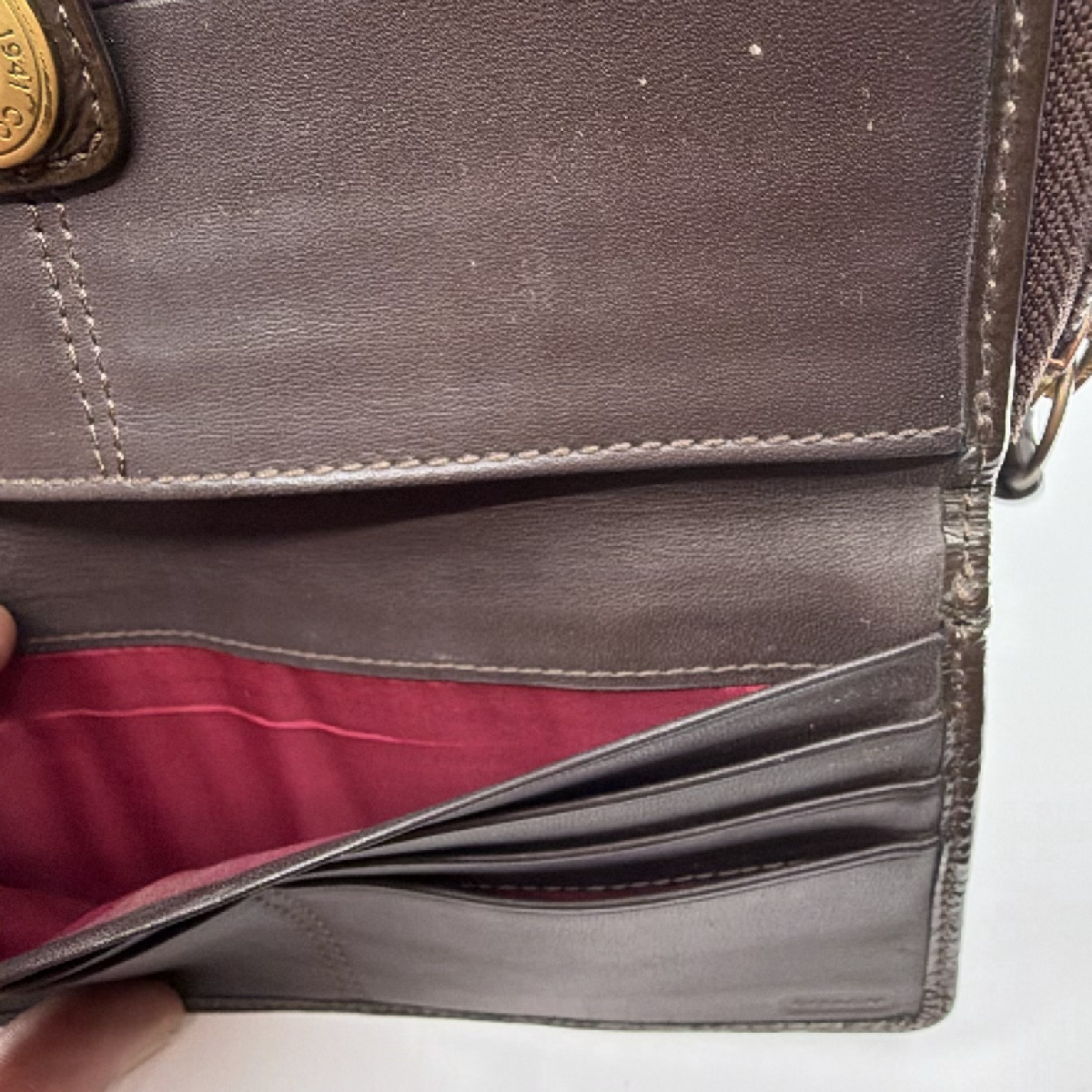 Coach Mixed Material Continental Brown Signature Canvas Leather Wallet