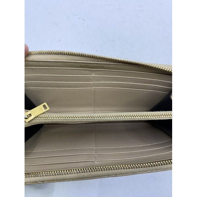 Saint Laurent Beige Monogram Zip Around Wallet