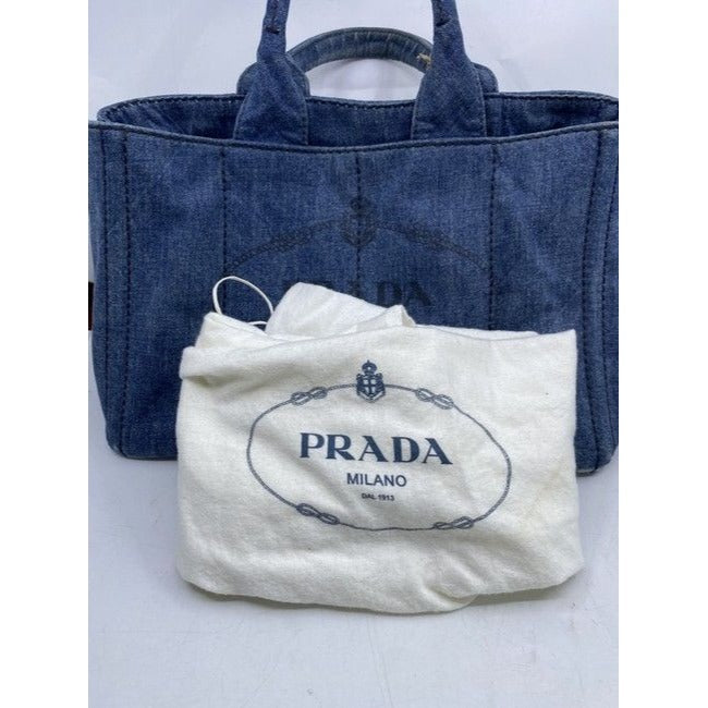 Prada Canapa Shoppers Tote Blue Denim Shoulder Bag