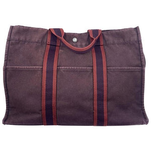 Hermes Toile Fourre Tout Mm Burgundy Fabric Tote