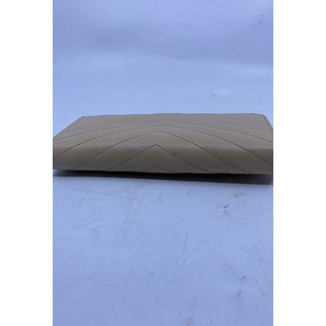 Saint Laurent Beige Monogram Zip Around Wallet