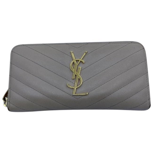 Saint Laurent Beige Monogram Zip Around Wallet