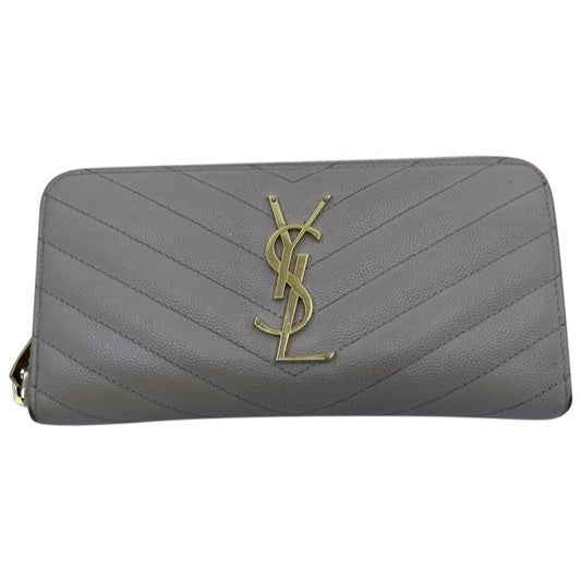 Saint Laurent Beige Monogram Zip Around Wallet
