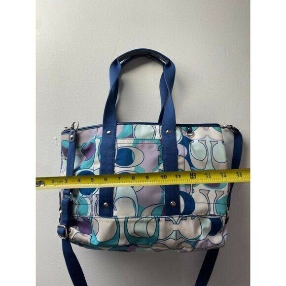 COACH Large Blue White Purple Jacquard Fabric Tote Bag