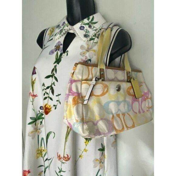 Coach Women's White Yellow Medium Fabric Tote Bag