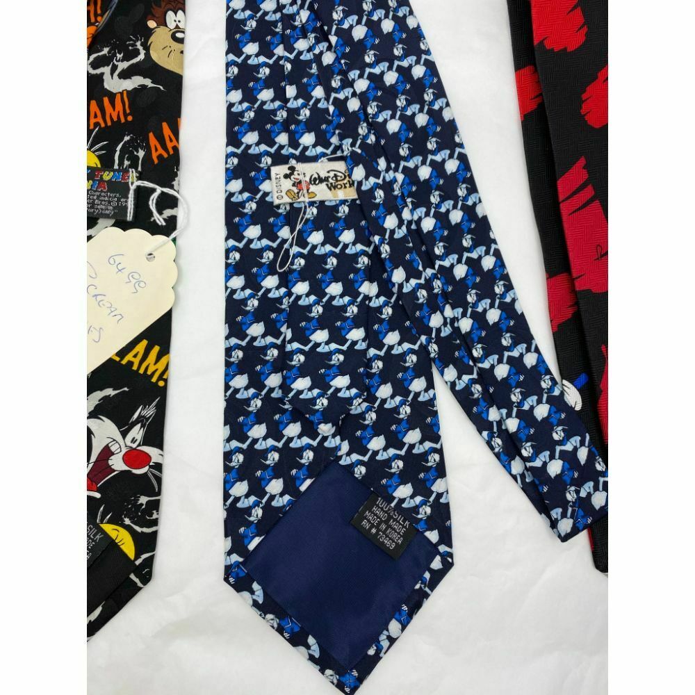 New Lot of 3 Neck tie Disney, Looney Tunes Black Red White Total Msrp 75