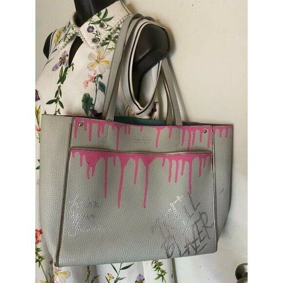 hicole hiller Leather Handbag Graffiti Gray Pink
