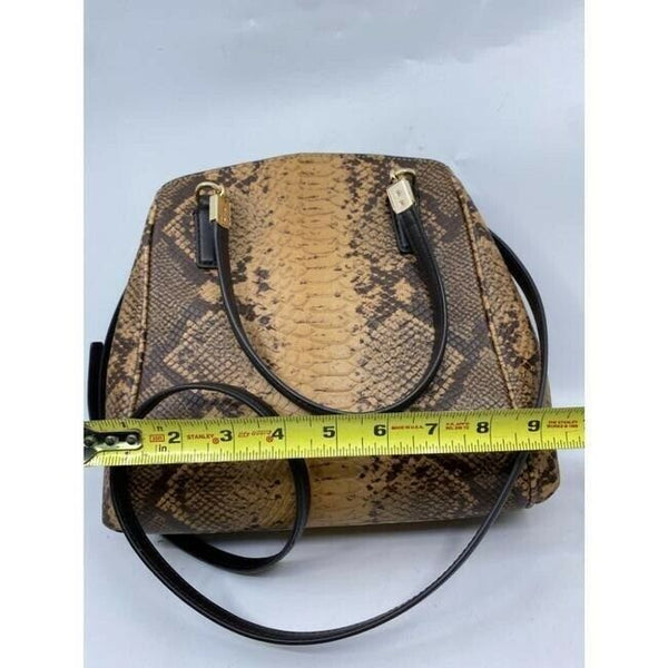 coach snake embossed print handbag beige brown leather cross body bag