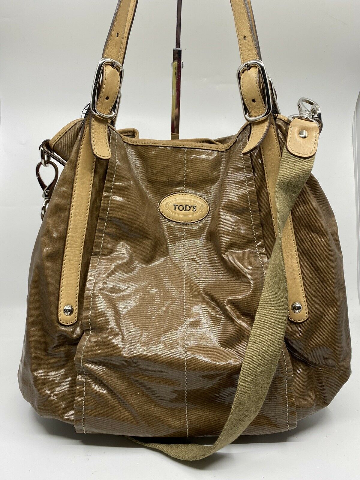 TOD’S Large Laminated Fabric  Tote Bag W/ Strap