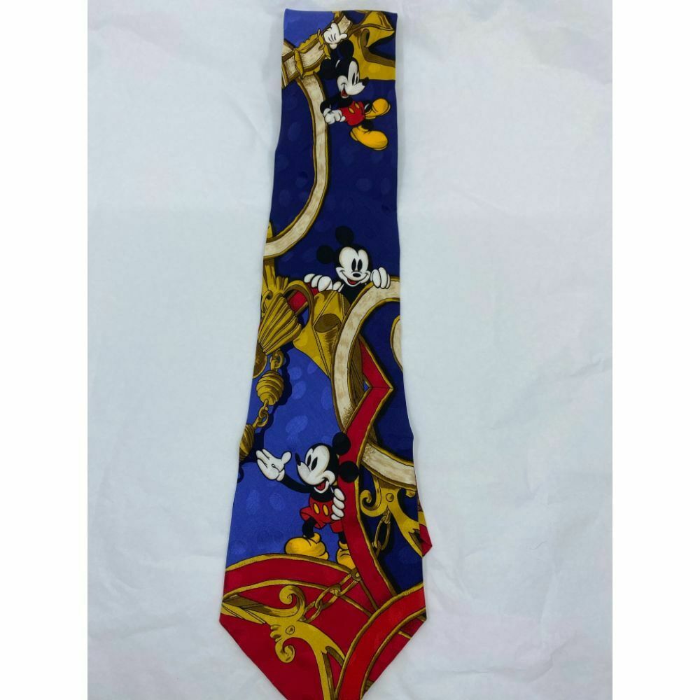 MICKEY MOUSE Disney Neck Tie Blue Red Orange Hand Made 100% Silk